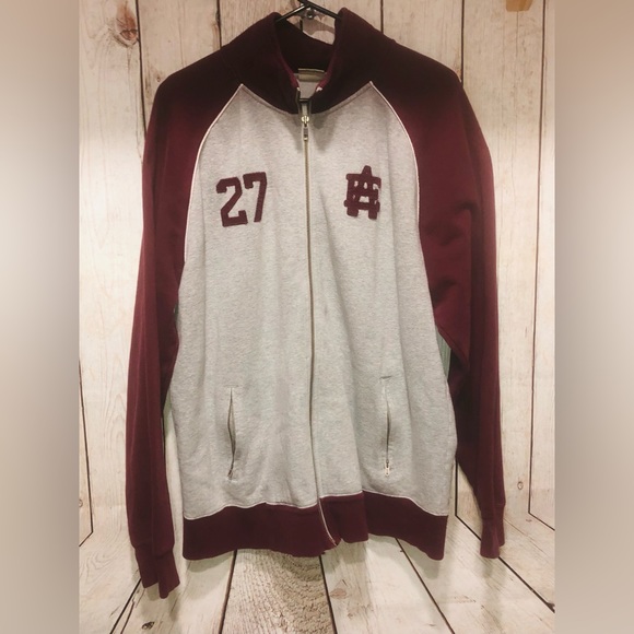 American Eagle Athletics Gray Burgundy Mens XL Full Zip Logo Track Jacket - Picture 1 of 7